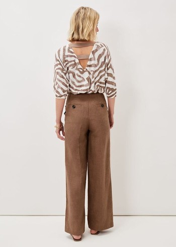 Phase Eight Cassandra Linen Wide Legs Trousers Brown USA | 7209683-EN